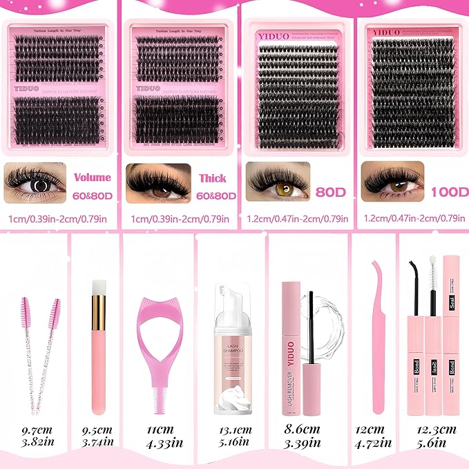 994Pcs Bulk Packs Lashes Clusters Kit Volume False Eyelash Extensions D Curl Wispy Individual Fake Eyelashes, Volume Studio Effect, Wholesale Large Pack with Glue&Seal|Tweezers|Removers|Cleanser