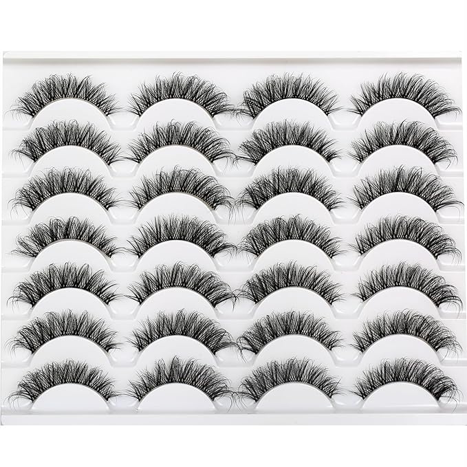 Pooplunch False Eyelashes Volume Wispy Cat Eye Lashes Natural Clear Band Fluttery Short Faux Mink Eye Lashes Fake Eyelash Strips 14 Pairs Pack