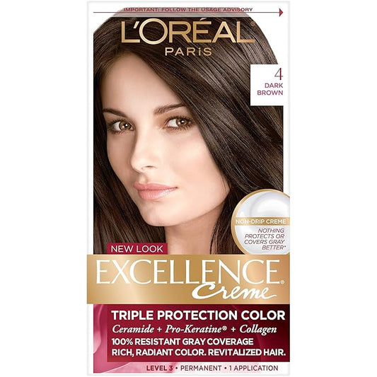 L'Oreal Paris Excellence Triple Protection Permanent Hair Color Creme, Dark Brown [4] 1 ea (Pack of 4)