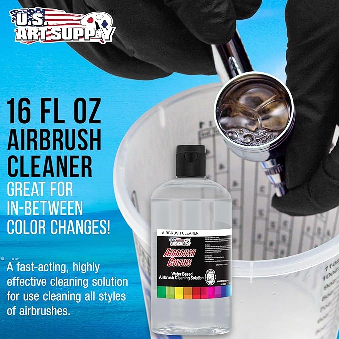 U.S. Art Supply 16oz Airbrush Cleaner - Fast-Acting Cleaning Solution for Water-Based Mediums, Acrylic Paint, Makeup - Air Brush Cleaner for Clogged Airbrushes, Paint Brushes, Artist Tools