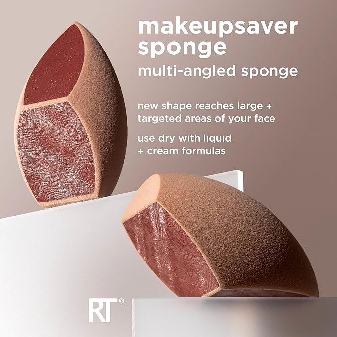 Real Techniques Makeupsaver Sponge, Makeup Blender Sponge For Liquid & Cream Formulations, Natural Finish & Reduces Makeup Waste, Targeted Application, Cruelty & Latex-Free, 1 Count (Pack of 2)