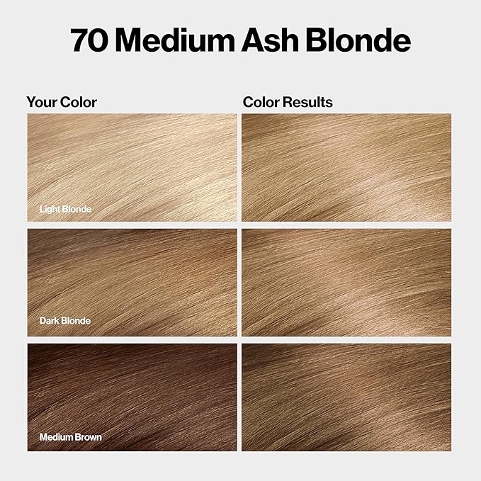 Revlon ColorSilk with Bond Repair Complex, Blonde Permanent Hair Color, 100% Gray Coverage, Ammonia Free Hair Dye, Vegan Keratin, 70 Medium Ash Blonde (Pack of 3)