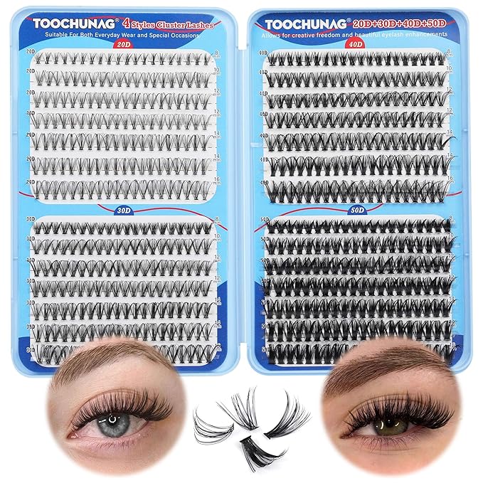 TOOCHUNAG 560pcs Wispy Lash Clusters Natural Individual Lashes Cluster Eyelash Extensions 8-16mm Fluffy Eyelash Clusters D Curly DIY Eye Lashes Extension (20/30/40/50D)