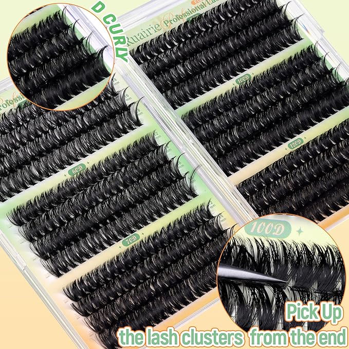 Ruairie Lash Clusters Eyelash Extensions 464pcs Volume Eyelash Clusters 50D/60D/70D/80D/100D/120D Thick Individual Lashes Extension 12-18MM D Curly Cluster Lashes Wispy