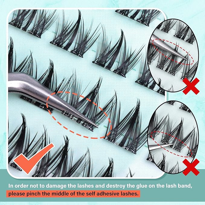 Zegaine Manga Self Adhesive Eyelashes Natural Look Self Adhesive Lash Clusters No Glue Needed Asian Anime Pre Glued Lashes Natural Lash Clusters Reusable C-Curly Spiky Pre Glued Eyelashes 8-16MM