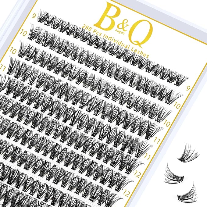 B&Q Lash Clusters 280PCS Natural Eyelash Clusters, 40D C 9-16MIX Individual Lash Wispy Eyelash Extension with Soft Thin Band, Classic Look Pestañas Postizas Comfortable DIY at Home(40D-C-9-16mm)