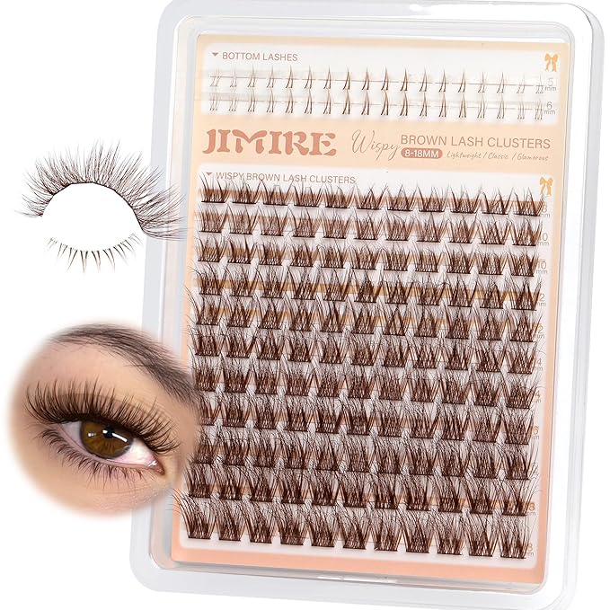 JIMIRE Brown Lash Clusters Wispy Lash Extensions Natural Eyelash Clusters with Bottom Lash Clusters 8-18MM Soft Fluffy Cluster Eyelash Extensions 161Pcs Cluster Lashes DIY at Home