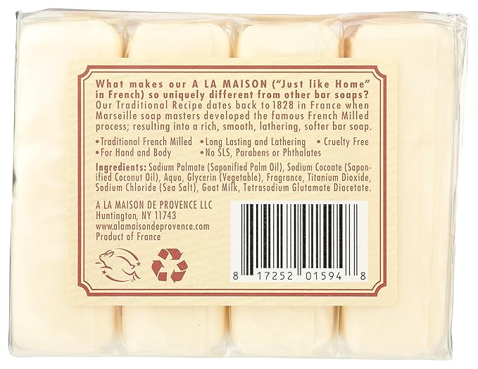 A LA MAISON Unscented Natural Goat Milk Bar Soap - Triple French Milled Unscented Natural Moisturizing Hand Soap Bar (4 Bars of Soap, 3.5 oz)