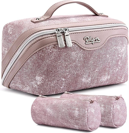 BOYATU Travel Makeup Bag Cosmetic Bags for Women: 3 Sets Large Capacity Make up Bag - Portable Toiletry Bags with Handle for Women(F-2-Purple)