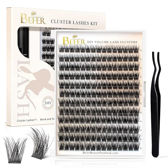 BEFER Lash Clusters, 180 Pcs D Curl Eyelash Clusters Volume Individual Lashes Extensions 10-16MM Wispy Eyelash with Tweezers DIY At Home(FD09,Enigma)