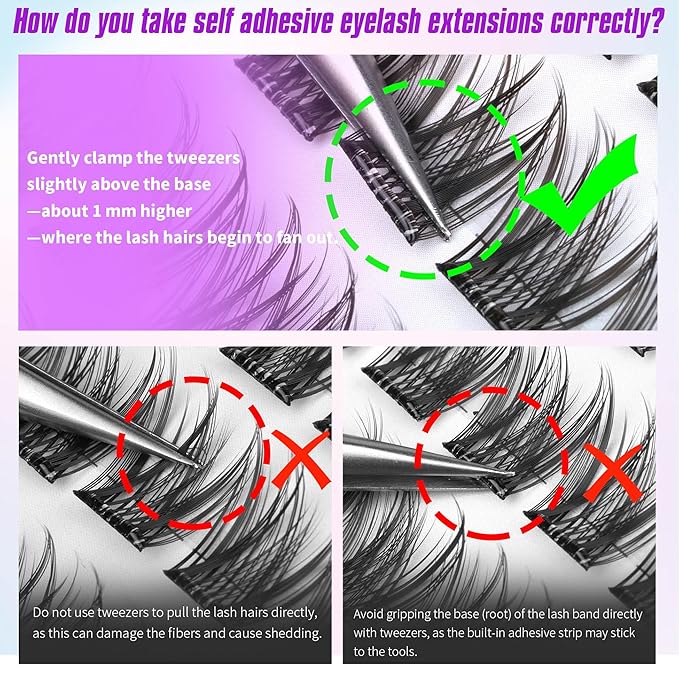 Self Adhesive Eyelashes No Glue Self Adhesive Lash Clusters Pre Glued Eyelashes Clusters Natural Wispy Glueless Eyelash Extensions Reusable DIY Lash Extensions (110Pcs, 10mm-16mm)