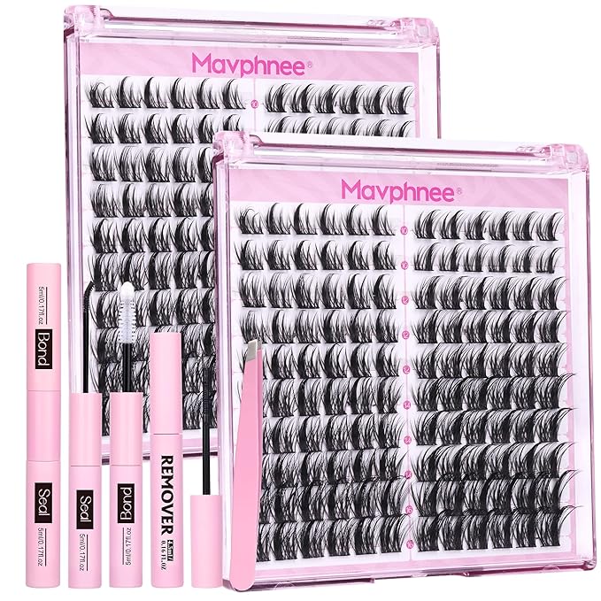 Fairy Lash Clusters Kit Wispy Eyelash Clusters Spiky Individual Lash Extensions Kit 10-16MM Anime Cluster Eyelash Extensions DIY Cluster Lashes, Lash Bond and Seal, Remover, Tweezers (2 Pack)