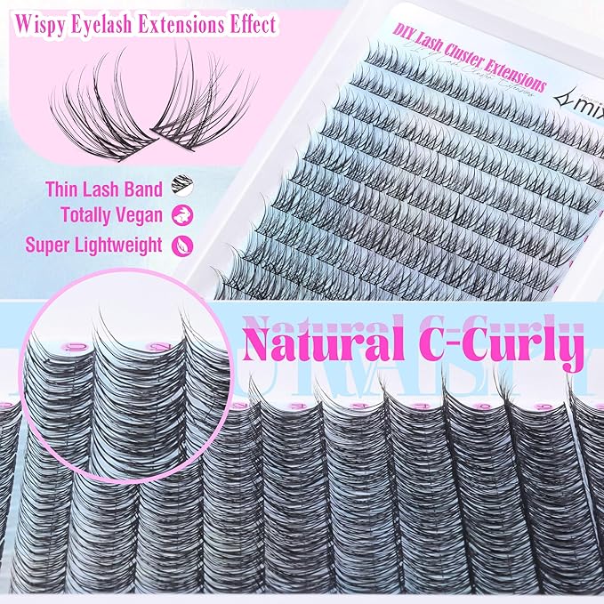 Individual Lashes Clusters Natural Lash Extensions 10-16 MM Wispy Eyelash Clusters 144 pcs Eyelash Extension C-Curly Lash Extensions by Lvmixwig