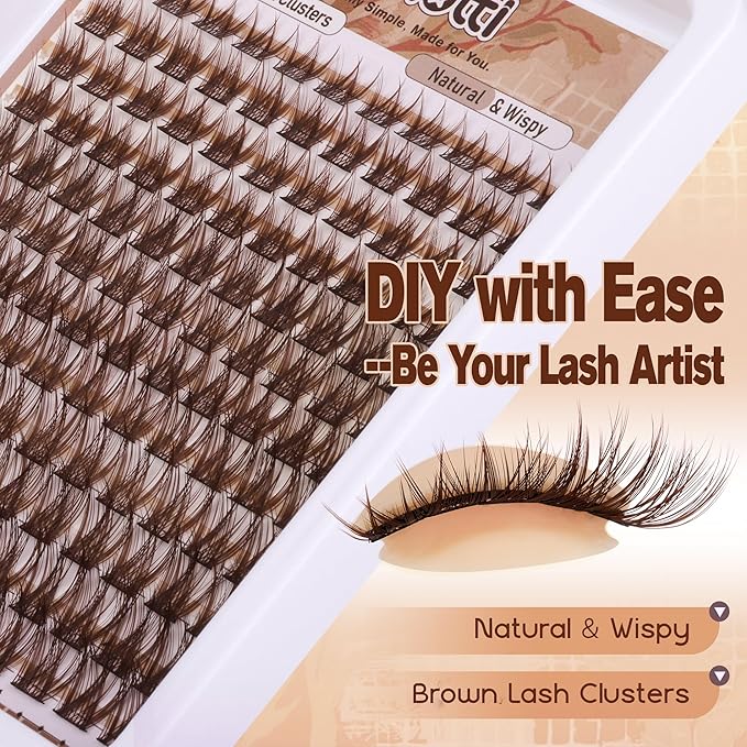 Brown Lash Clusters Wispy Lashes Clusters Natural Cluster Eyelash Extensions Dark Brown Eyelash Cluster C-Curly Individual Lashes Extension DIY Eyelash Extensions 8-16MM 132PCS by zenotti