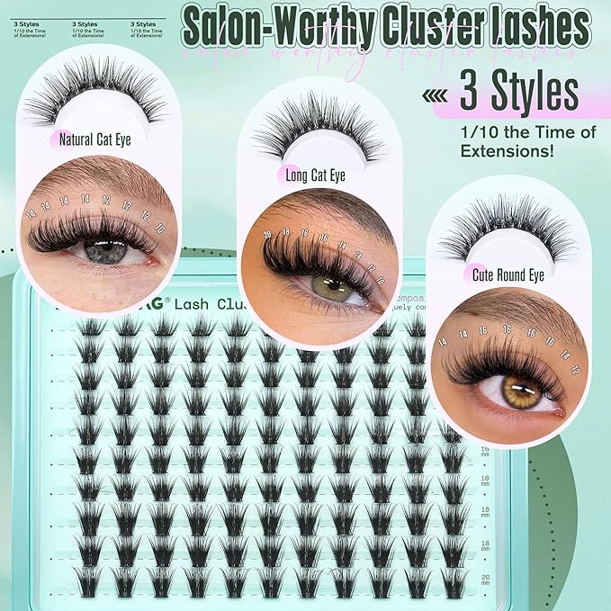 Wispy Lash Clusters 10-20mm Eyelash Clusters Natural Mascara-Look False Eyelashes Extensions Volume Individual Lashes D Curly Long DIY Cluster Eyelash Extensions by TOOCHUNAG