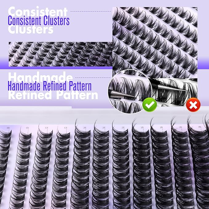 Pawotence Lash Clusters Wispy Cluster Eyelash Extensions 10-18mm Individual Lashes DIY Cluster Lashes Extension Soft Comfortable Eyelash Clusters with Thin Band