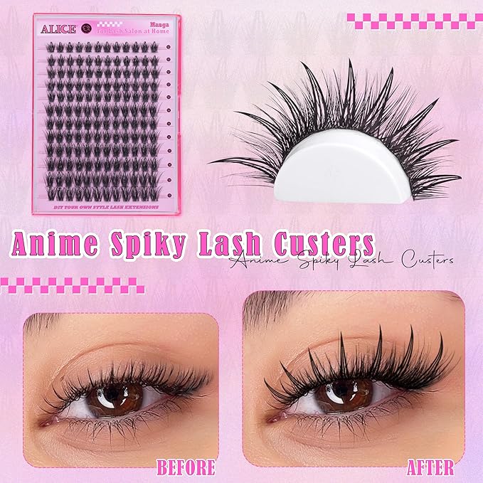 ALICE Lash Clusters Eyelash Clusters - Wispy Manga Eyelash Extensions with Anime Feather Spikes - 144pcs 10-18mm Waterproof Individual Lashes for Natural Volume Look and DIY at Home