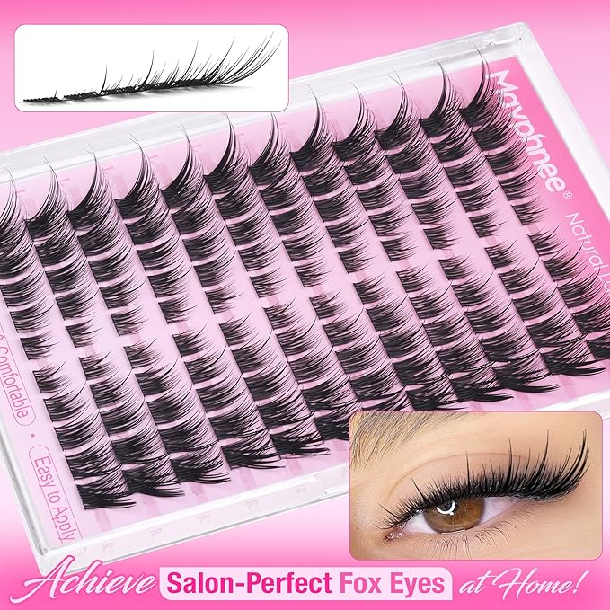 Fox Eye Lash Clutsers Wispy Cluster Eyelash Extensions Fairy Cat Eye Individual Lash Extension LC-Curly Cluster Lashes DIY Lash Pack Natural Eyelash Clusters Beginner-friendly by Mavphnee