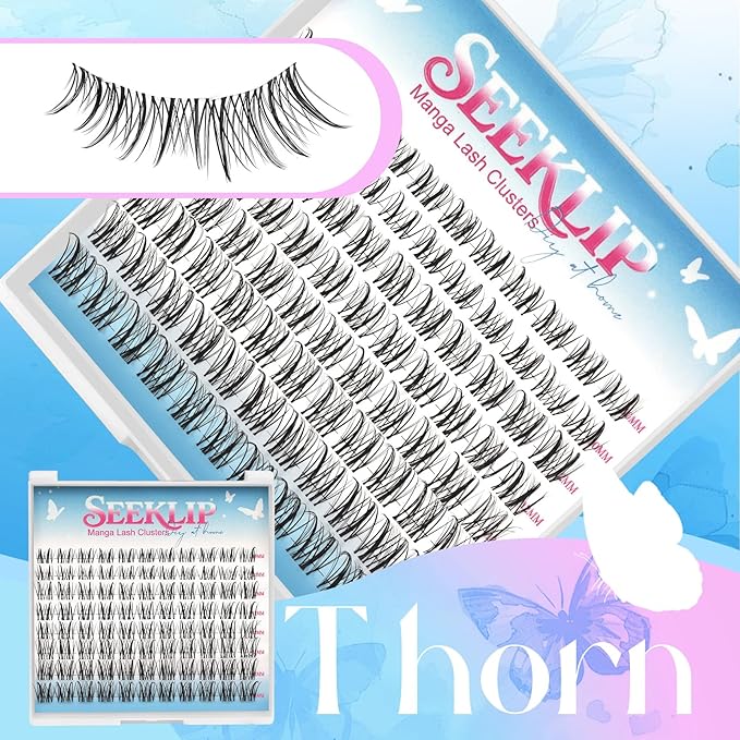 Manga Lash Clusters with Invisiable Band 10-14mm Mixed CC Curl Spike Lash Clusters Natural Eyelash Cluster Soft Eyelashes Cluster DIY Look Like Eyelash Extension (Thorn)