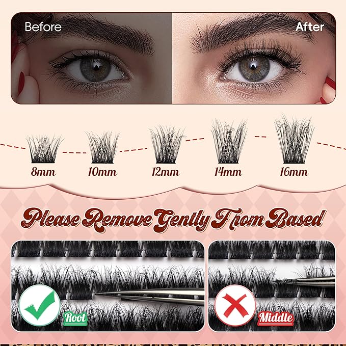 Lash Clusters 0.05mm PBT Fiber Eyelash Clusters, 0.1mm Superfine Black Band D Curl Diy Lash Extension, 112pcs 8-16mm Individual Like Eyelash Extensions (Lushy-D-8-16Mix)