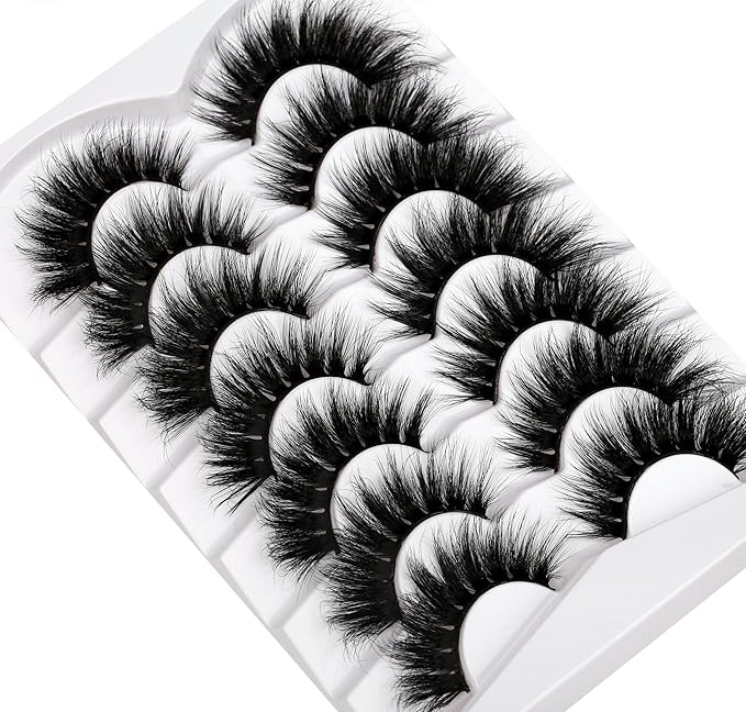 Pooplunch Cat Eye Look Dramatic False Eyelashes Extension Volume Thick 20MM Long Wispy 8D Soft Faux Mink Lash Fake Eyelashes Strips 7 Pairs Pack