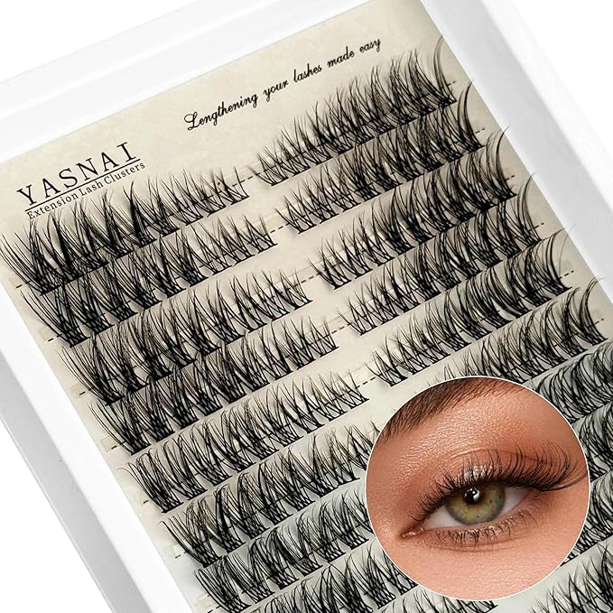Lash Clusters Natural Look Wispy Cat Eye D Curl Lash Extensions Eyelash Clusters 8-16MM 216pcs Eye Lashes Extension, Yasnai Individual Eyelash Clusters DIY at Home