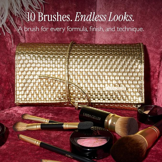 LAURA GELLER NEW YORK The Brush Vault - Ultimate Limited Edition Makeup Brush Collection - Includes Ten Must-Have Makeup Brushes for Mature Skin Makeup Application - 10 Count