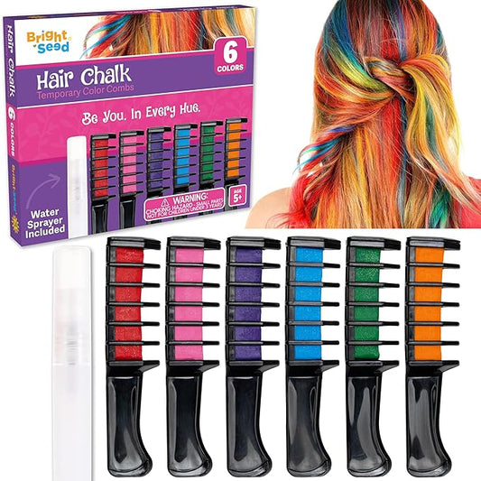 Bright Seed Hair Chalk For Girls Washable, Temporary Hair Color, Paint & Dye for Kids, Makeup Kit of 6 colors, Great Toy & Birthday Gifts for Kids Age 5 6 7 8 9 10 11 12 13, Craft for Tween & Teen