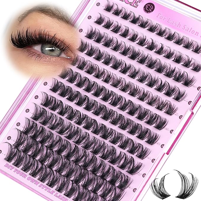 ALICE Lash Clusters Eyelash Clusters Wispy Cluster Eyelash Extensions Russian Volume Individual Lashes Natural Thin Band Lash Extensions DIY at Home (144pcs/10-18mm/D- Curly)
