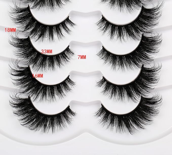 Pooplunch False Eyelashes Cat Eye Lashes Winged Look 18MM Fluttery Volume Dramatic Crossed Wispy Fake Eyelash 8D Natural Faux Mink Lashes Strips 7 Pairs Pack