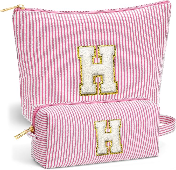 Christmas Gifts for Women - Christmas Stocking Stuffers, Small Makeup Bag for Purse Travel Makeup Bag Set, Initial Make up Bag Pouch,Birthday Gifts for Women, Pink Letter H