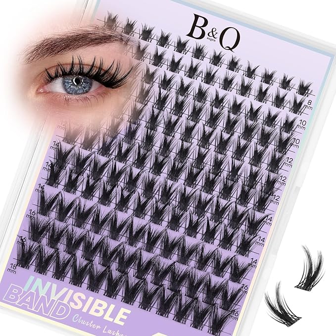 B&Q Victory Lash Clusters Invisible Band False Eyelashes Clusters Natural Cluster Eyelash Extensions Comfortable Individual Lashes Extension DIY Soft Eyelash Clusters（Victory-MIX8-18mm）