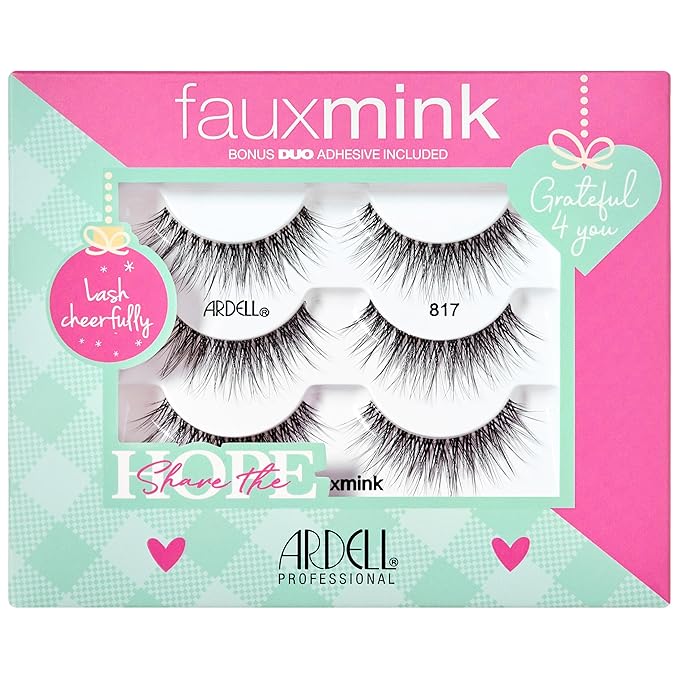 Ardell Faux Mink Lashes Holiday Lash Set 817 – 3 Pairs of Natural Look False Eyelashes with Bonus Duo Adhesive, Soft Wispy Lashes, Lightweight Lash Strip Gift Set