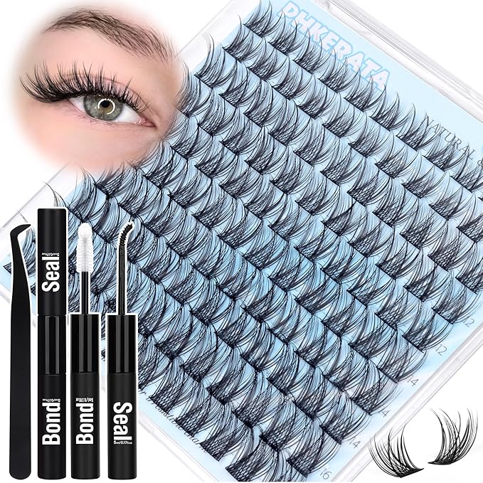 Natural Lash Clusters Kit Wispy Lash Extension Kit Cluster Eyelash Extensions Kit 110pcs DIY Eyelash Clusters at Home Individual Lashes with Lash Glue Bond and Seal and Tweezers, 10-16mm