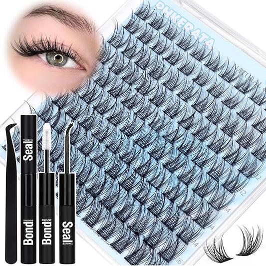 Natural Lash Clusters Kit Wispy Lash Extension Kit Cluster Eyelash Extensions Kit 110pcs DIY Eyelash Clusters at Home Individual Lashes with Lash Glue Bond and Seal and Tweezers, 10-16mm