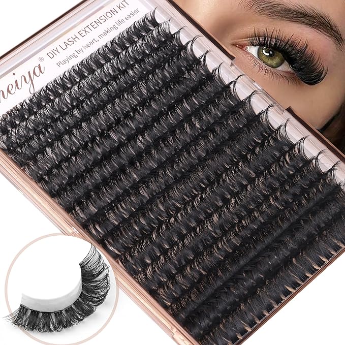Geeneiya Volume Lash Clusters Kit DIY Lash Extension Kit D Eyelash Extensions with Lash Bond and Seal Tweezers,10-14mm Eye Corner Eyelashes and 16-18MM Cluster Lashes 300Pcs