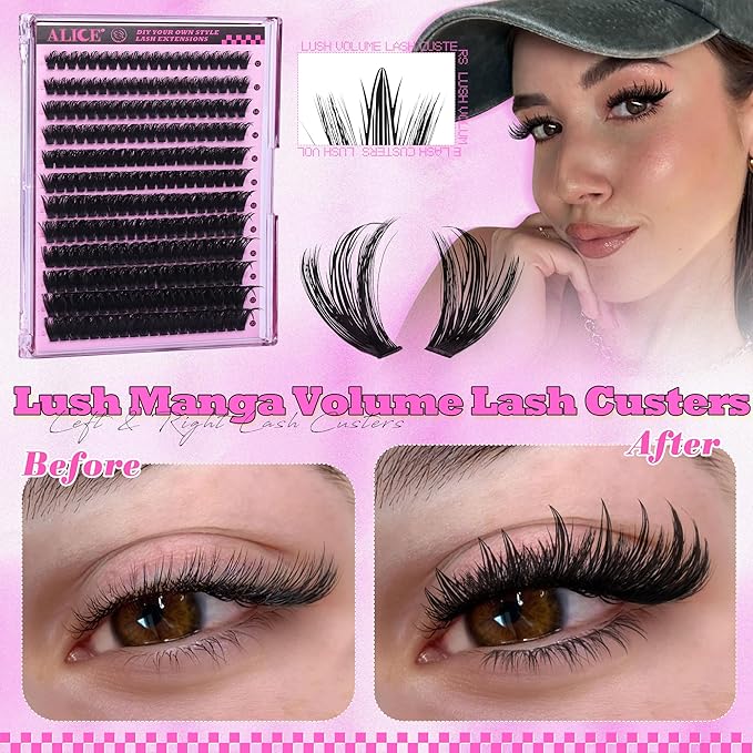 ALICE Lash Clusters Eyelash Clusters Manga Wispy Cluster Eyelash Extensions Fluffier Volume 12-22mm CC-Curly Individual Lashes with Spikes Fairy DIY Salon Lash Extensions 240 Pcs