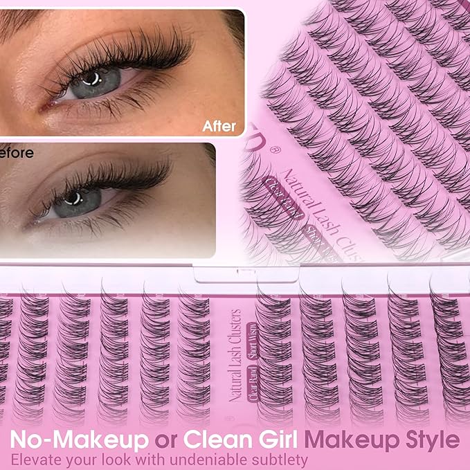 Winifred Natural Lash Clusters Wispy Eyelash Clusters 10-12mm Lashes Clusters C Curly Cluster Eyelash Extensions Clear Band Short Individual Lashes Natural Look Lash Extension