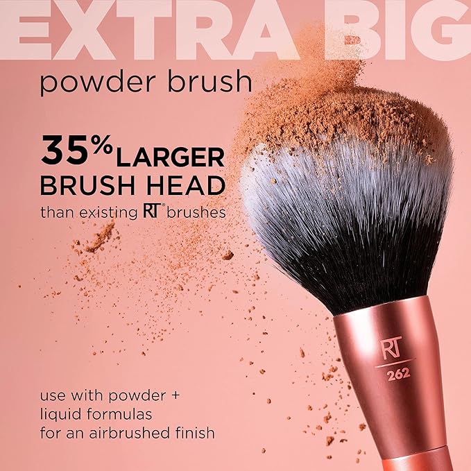 Real Techniques Extra Big Powder & Large Makeup Brush For Powder, Fluffy Head For All-Over Setting, XL Oversized Brush For Quick Application, Cruelty-Free, Synthetic Bristles, 1 Count(Pack of 8)