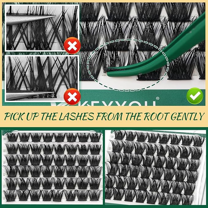 Lash Clusters 96pcs Eyelash Clusters Y02 D Curl 12mm Individual Lashes KEYYOU Volume Wispy Lash Extension Soft&Comfortable Easy DIY at Home(Y02,D-12mm)