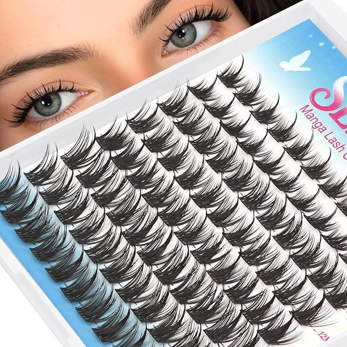 Manga Lash Clusters Spike Eyelash Clusters 10-14mm C Curl Lashes Clusters Wispy Individual Fluffy Lashes Clusters DIY Look Like Eyelash Extension (Mangaedge)