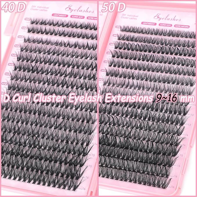 640 Pcs D Lash Clusters, Eyelash Clusters Individual Lash Extension Curl Fluffy Wispy False Eyelashes Extensions (40D+50D)