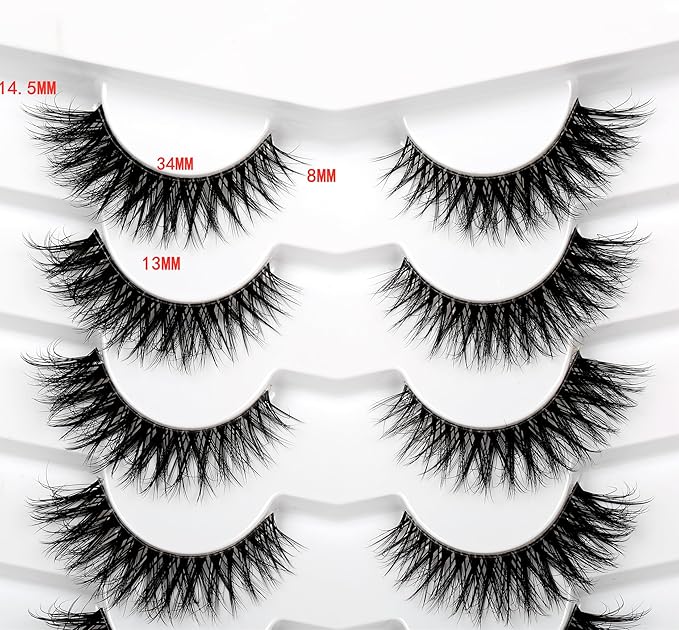 Pooplunch False Eyelashes Cat Eye Look Natural Volume Short Wispy Lash 8D Faux Mink Fake Eyelash Strips Lashes 7 Pairs Pack