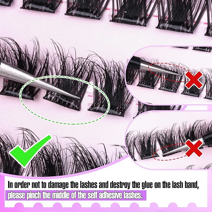 Zegaine Self Adhesive Eyelashes Natural Self Adhesive Lash Clusters Wispy Pre Glued Eyelash Clusters Clear Band C-Curly Pestañas Postizas Naturales Wispy Glueless Lashes No Glue Needed 10-14MM