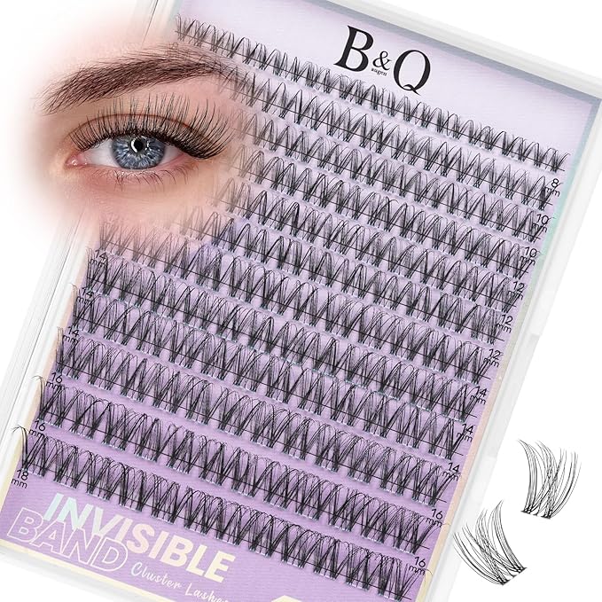 B&Q Venus Lash Clusters Invisible Band False Eyelashes Clusters Natural Cluster Eyelash Extensions Comfortable Individual Lashes Extension DIY Soft Eyelash Clusters （Venus-MIX8-18mm）