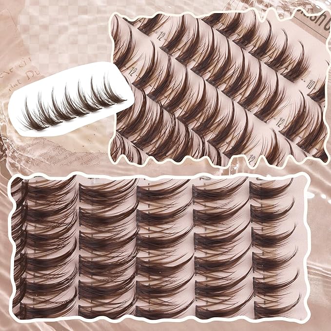 Brown Eyelash Clusters Manga Lash Clusters Spiky Cluster Eyelash Extensions Dark Brown Anime Individual Lashes Fairy Cluster Lashes Easy Application for Beginners (10-16MM, C-Curly)