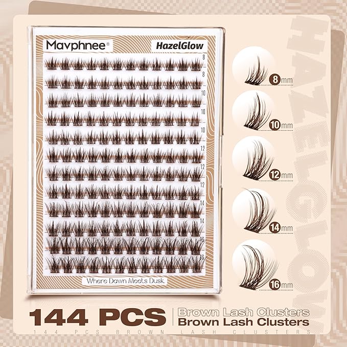 Mavphnee Brown Lash Clusters Wispy Eyelash Extensions Natural Individual Lashes Extension Dark Brown Cluster Lashes 8-16MM Fairy Eyelash Clusters Spiky C-Curly DIY Lash at Home for Everyday Wear