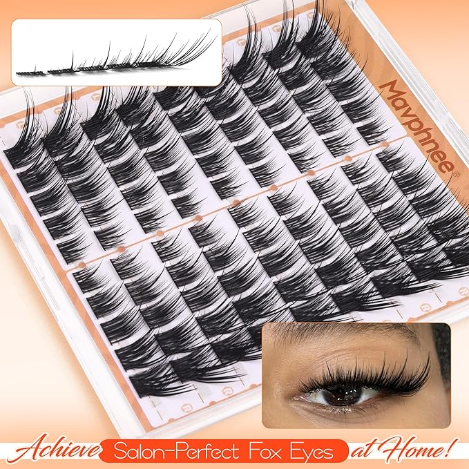 Mavphnee Fox Eye Lash Clusters LC-Curly Eyelash Clusters Wet Look Cat Eye Lash Extensions Fairy Cluster Eyelash Extensions Left & Right Cluster Lashes 90 Pcs DIY Lash at Home