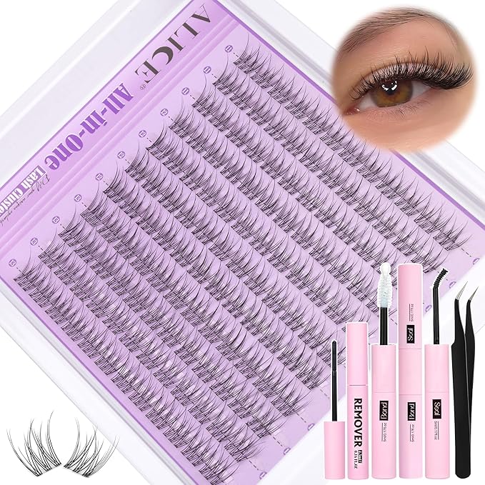 Natural Lash Clusters Kit Invisible Band Wispy Lash Extensions Kit Short 11-13mm DIY Eyelash Extensions Individual Cluster Lashes Kit with Lash Remover by ALICE
