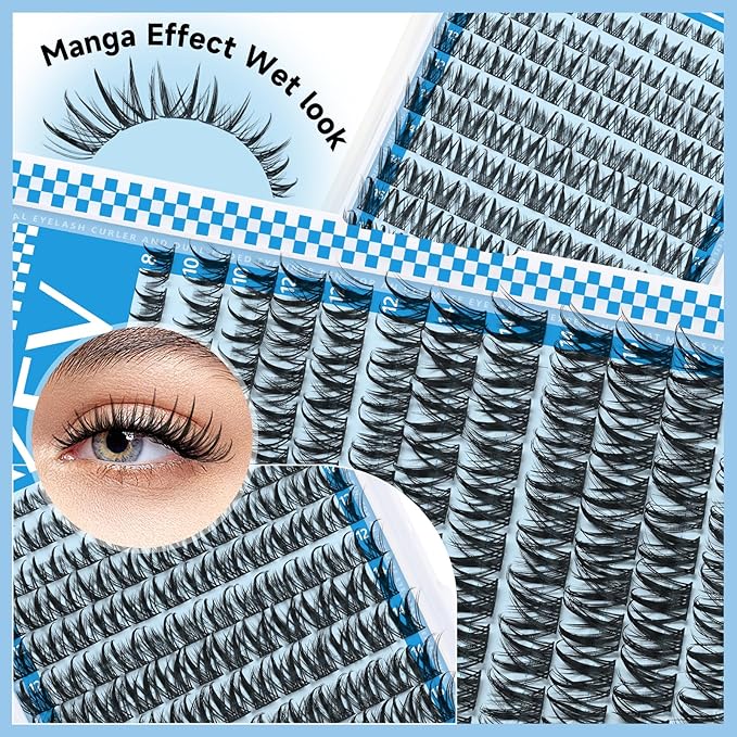 Manga Lash Clusters Kit 8-18mix Spiky Fairy Lash Clusters Kit Invisible Ultra-Thin Band Manga Lashes Eyelash Clusters Kit With Lash Bond And Seal DIY at HomeZ(Fairy08 Kit)